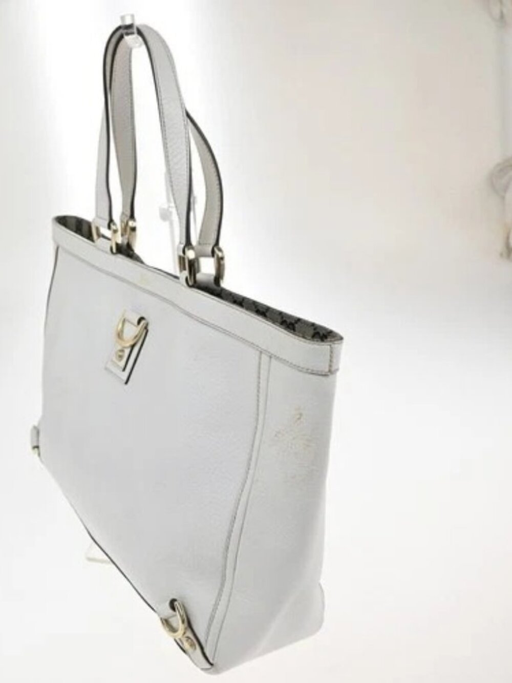 GUCCI Logo GG Pattern Abbey Shoulder Tote Bag Canvas Leather White GHW 34TA557 - Picture 2 of 16